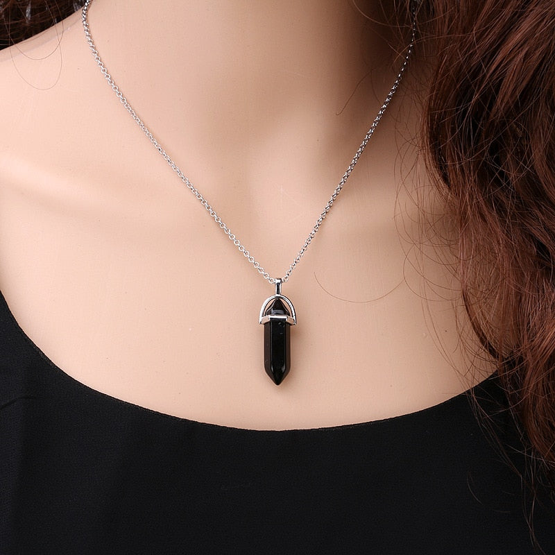 Natural double terminated crystal pendant