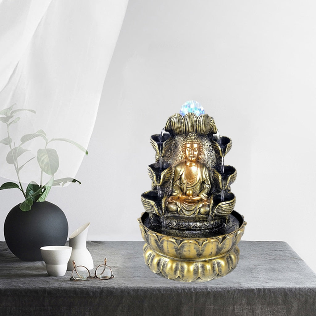 Buddha Statue Flowing Waterfall
