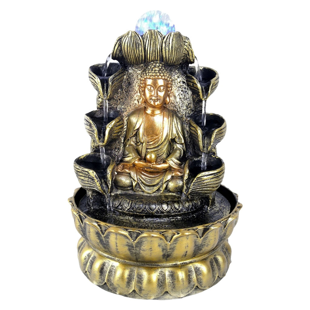 Buddha Statue Flowing Waterfall