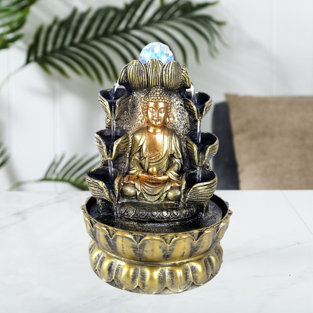 Buddha Statue Flowing Waterfall