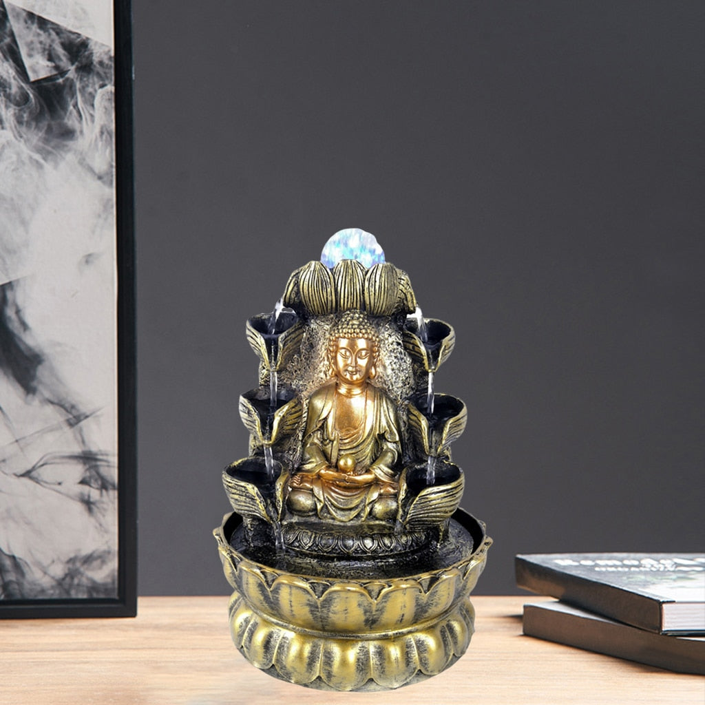 Buddha Statue Flowing Waterfall
