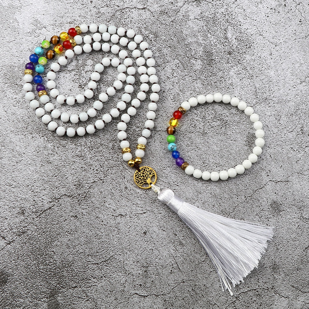 7 Chakra Necklace Tree of Life and Lava 7 Chakra Bracelet Set