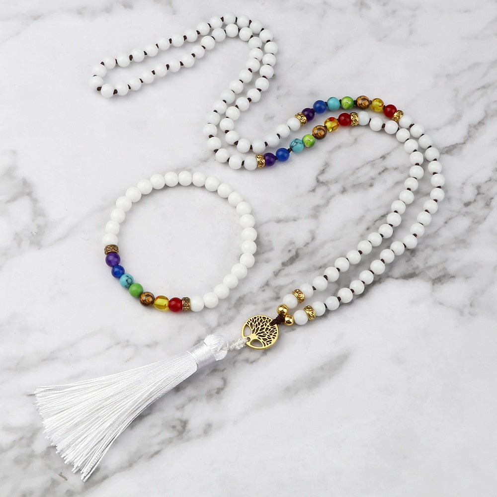 7 Chakra Necklace Tree of Life and Lava 7 Chakra Bracelet Set