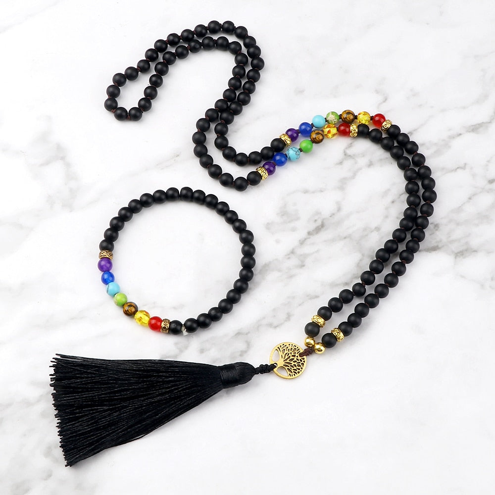 7 Chakra Necklace Tree of Life and Lava 7 Chakra Bracelet Set