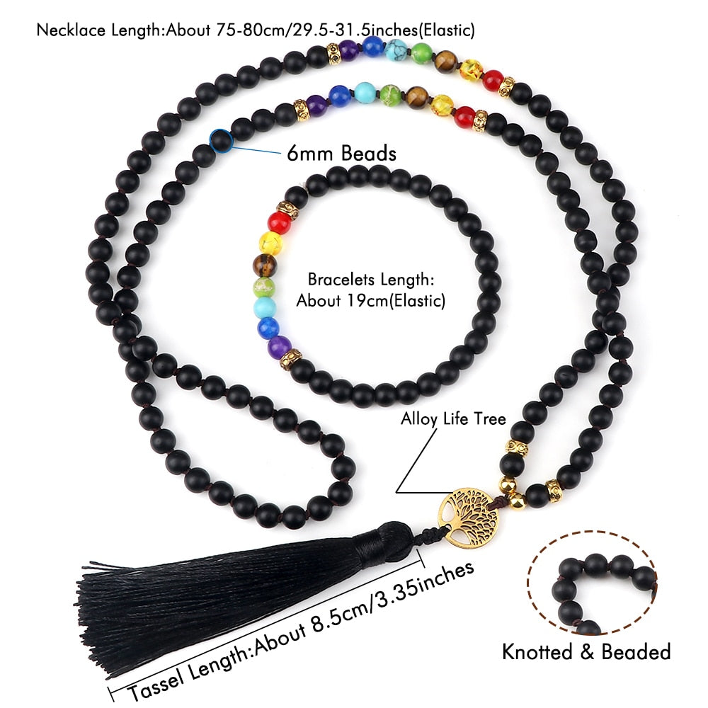 7 Chakra Necklace Tree of Life and Lava 7 Chakra Bracelet Set