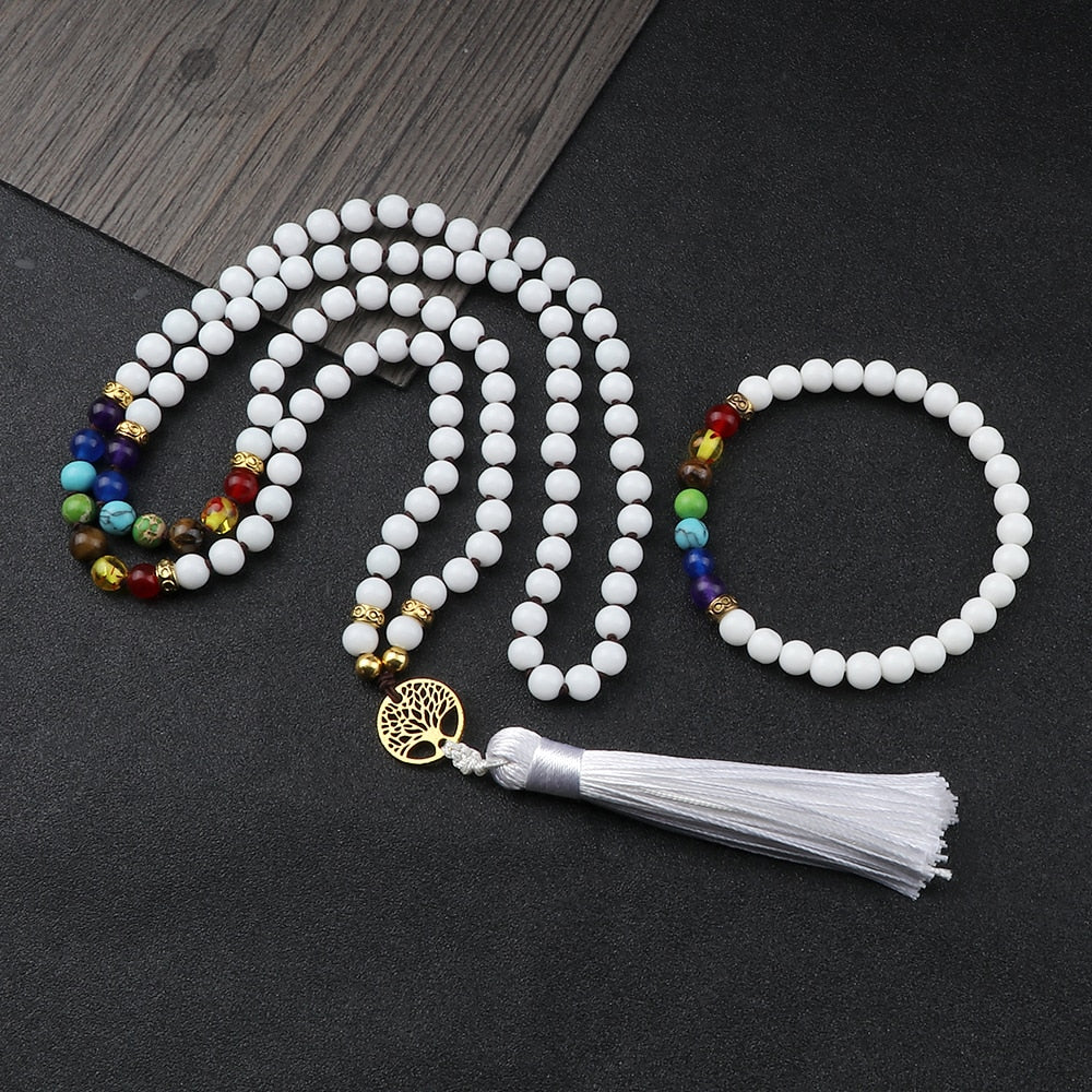 7 Chakra Necklace Tree of Life and Lava 7 Chakra Bracelet Set