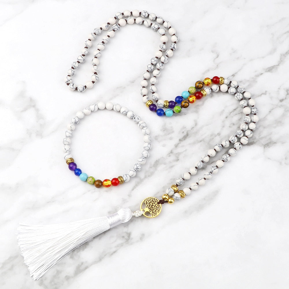 7 Chakra Necklace Tree of Life and Lava 7 Chakra Bracelet Set