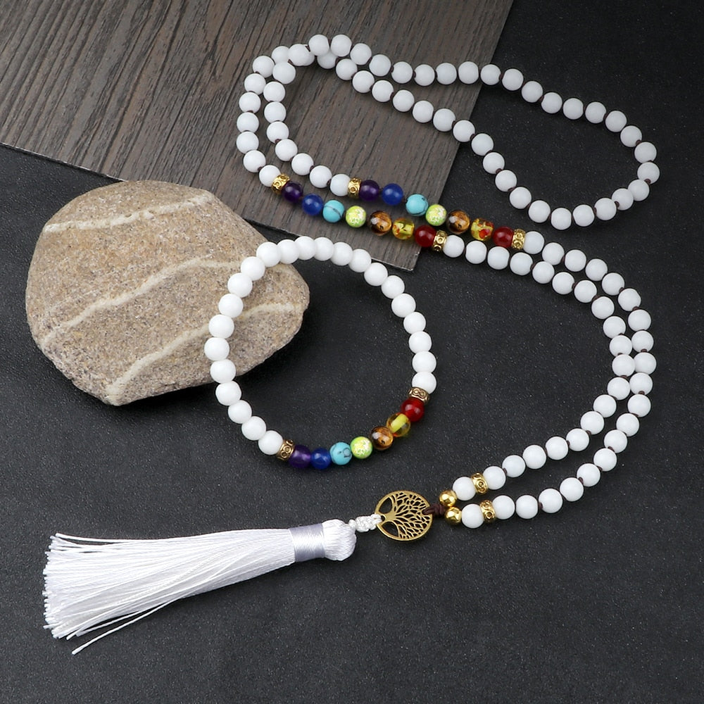 7 Chakra Necklace Tree of Life and Lava 7 Chakra Bracelet Set