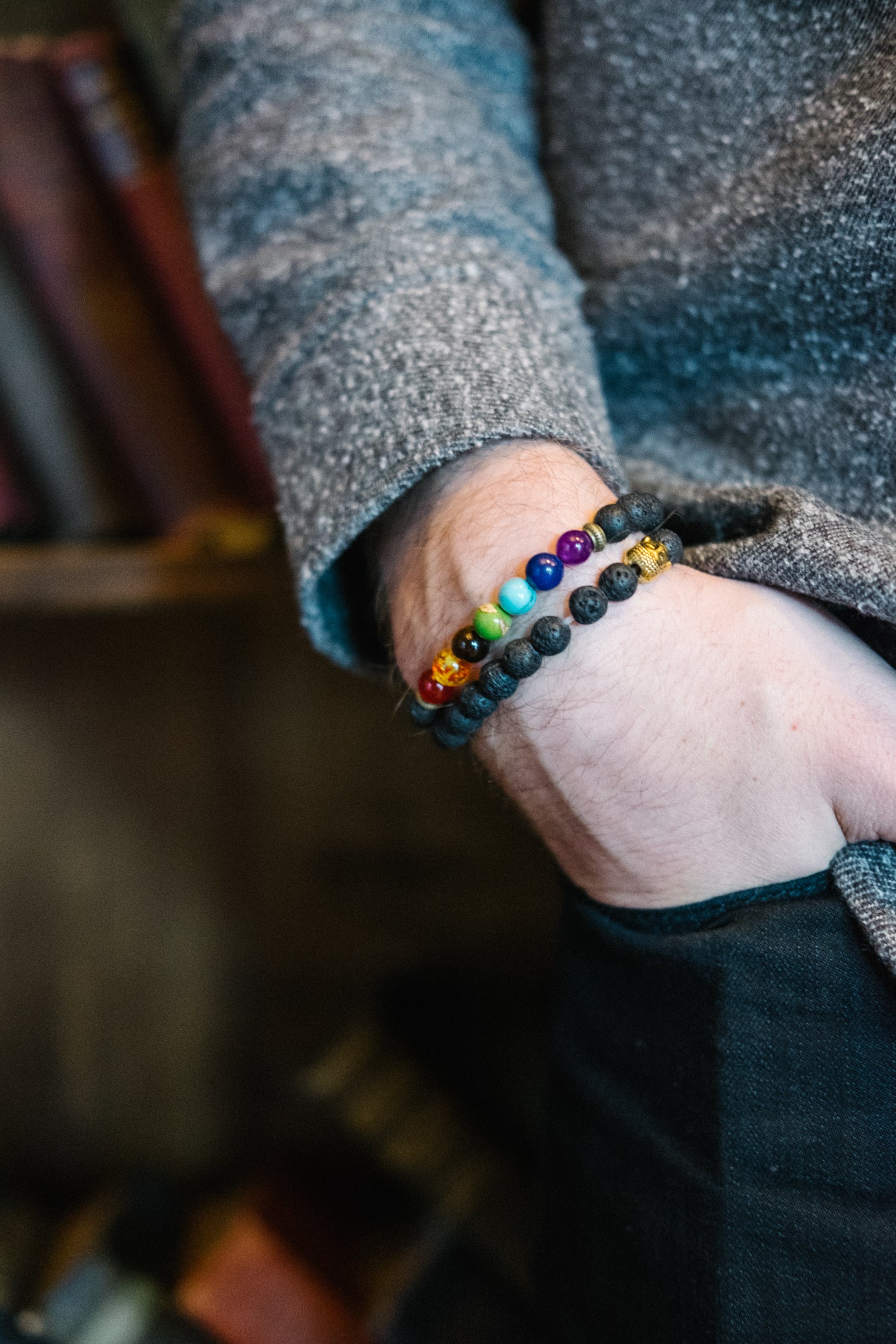 Lava and 7 Chakra crystal bead bracelets 