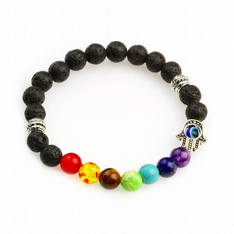 Natural Lava stone bracelet with 7 Chakra Crystals