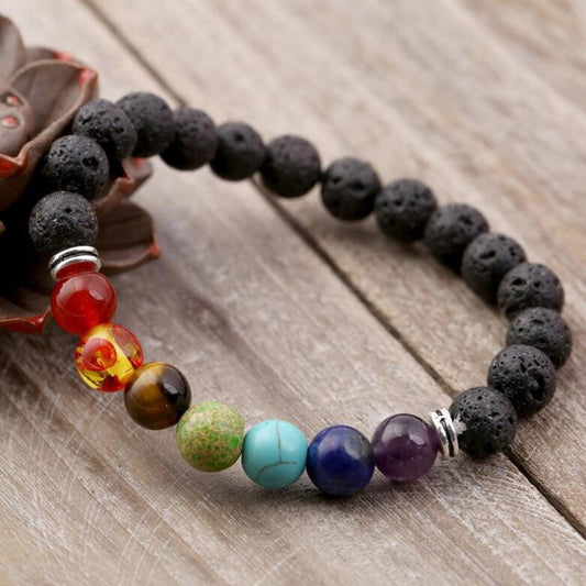 Natural Lava stone bracelet with 7 Chakra Crystals