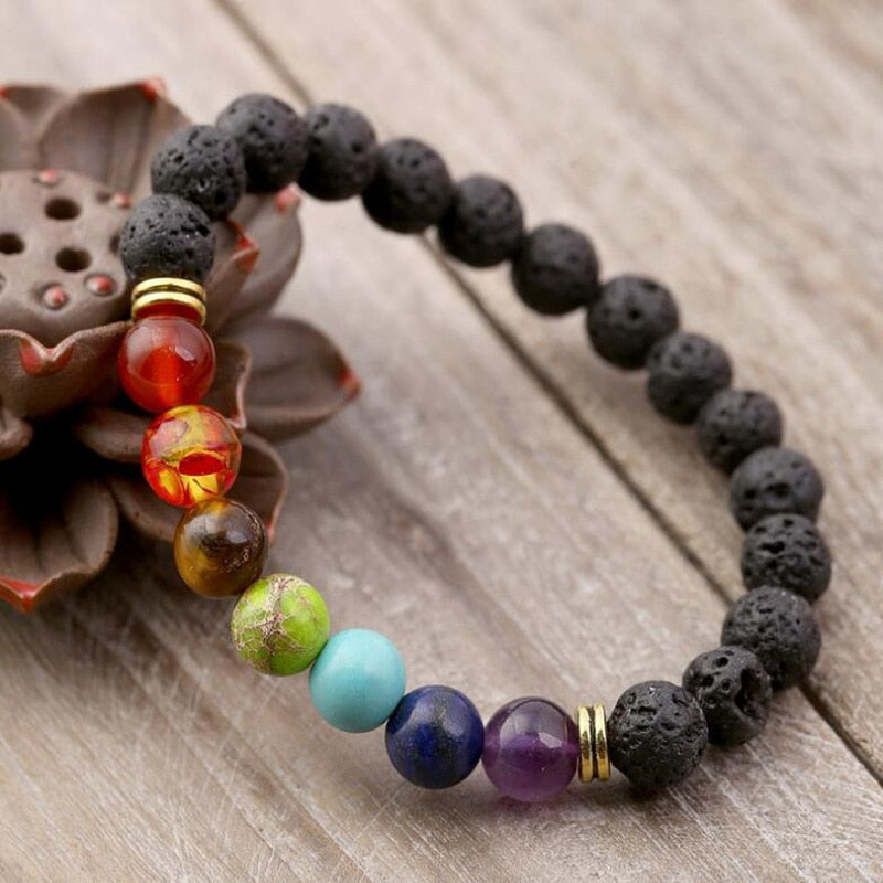 Natural Lava stone bracelet with 7 Chakra Crystals